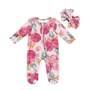 Mono de Dormir con Cierre y Estampado Tie-Dye para Bebé Recién Nacida, Manga Larga, con Volantes en la Parte Inferior, Pijama con Diadema de Lazo - Product Image 3