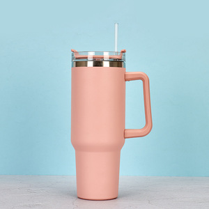 Tasses thermos à eau sous vide en acier inoxydable de 40oz avec poignée Bouteilles de paille Grande capacité <span class=keywords><strong>Tasse</strong></span> à café pour le voyage en plein air et la voiture - Product Image 5