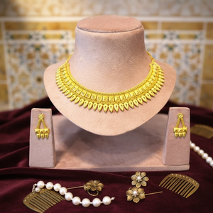 Juego de Joyería de Moda Vintage Chapado en Oro de 24K de Dubái, Collar Clásico de Perlas y Flores, Aretes, Brazaletes, Peines, Broches, Principalmente de Cobre - Product Image 3