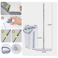 Ensemble serpillière plate et seau avec essoreuse manuelle, tête de serpillière en microfibre, manche en acier inoxydable pour nettoyage humide et sec des sols