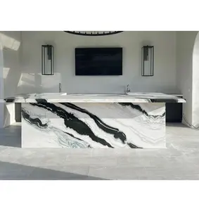 Prefab Panda White Marble Vein Quartz Stone Islands Artificial Quartz Kitchen Countertop Dining Table