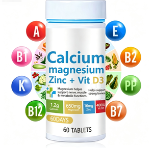 Tabletas <span class=keywords><strong>de</strong></span> Suplemento Vitamínico Transfronterizo, Calcio, Magnesio y Zinc, Tres en Uno, 60 Tabletas, Mejora la Densidad Ósea para Adultos - Product Image 1