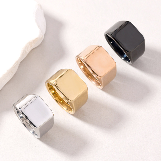 JZ353 Chunky Signet Ring Set - Stainless Steel 18K Gold Plated Geometric Statement Rings for Men Women