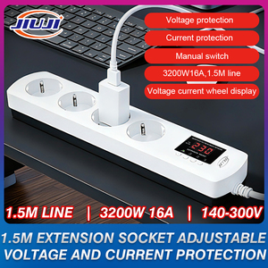 Safeguard Home Devices JIUJI Adjustable Voltage Current Protector EU Type F <strong>Plug</strong> <strong>Socket</strong> Workshop 220V Power <strong>Extension</strong> - Product Image 3