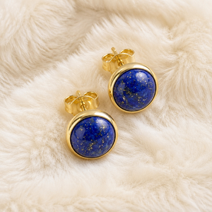 Pendientes de tuerca redondos de lapislázuli chapados en oro, personalizados al por mayor, OEM/ODM - Product Image 3