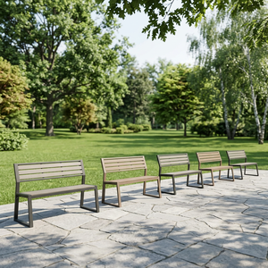 Modern Outdoor Patio <b>Bench</b> With Steel Frame And Wood Seat For Garden Decking Area - Product Image 4