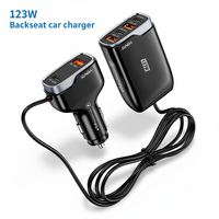 Chargeur de voiture multi-ports 123W, charge rapide PD 45W QC 18W USB C Type C avec câble pour smartphone