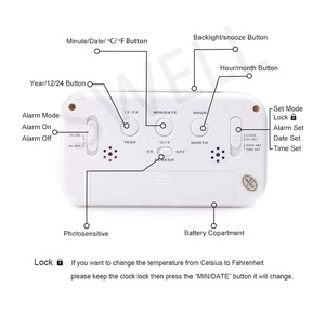 Reloj Despertador con pantalla <span class=keywords><strong>LCD</strong></span> Digital para decoración del hogar moderno, Sensor de luz inteligente con función de repetición, alimentado por batería, hecho de plástico - Product Image 2