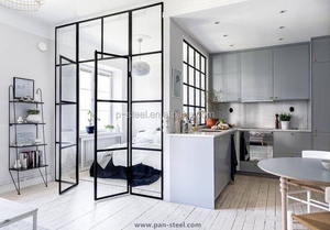 Portes françaises en acier massif laminé à chaud style Crittal W37 avec double vitrage et design pour projet de villa - Product Image 4
