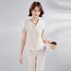 Women's Short Sleeve Professional Suit Set Slim Fit Business Commute Anti-Wrinkle Worsted Fabric YR6806 - Product Image 4