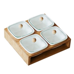 Assiette à fruits créative et écologique de style campagnard, bol à biscuits, noix, fruits secs, avec couvercle en <span class=keywords><strong>bambou</strong></span>, pour le salon - Product Image 2