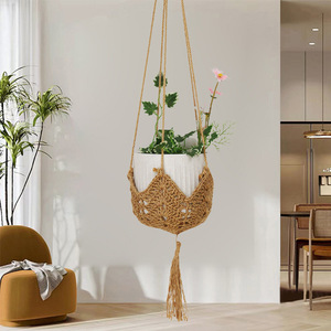 Panier suspendu pour plantes, fait main en macramé, porte-pot en corde, pour intérieur et extérieur, jardinière décorative ronde, artisanat de tissage - Product Image 2
