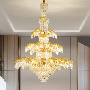 Grand <span class=keywords><strong>lustre</strong></span> classique en laiton et cristal de <span class=keywords><strong>palmier</strong></span> à 2 couches pour hôtel - Product Image 2