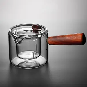 Resistência a altas temperaturas transparente Side Handle Imersão vidro Tea Pots