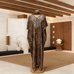 Robe Formelle Grande Taille en Polyester pour Femme, Imprimé Léopard Africain, Ornée de Strass, Luxe et Tendance Printemps-Été - Product Image 3