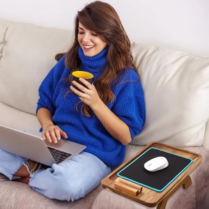 Tables d'accoudoir de canapé <span class=keywords><strong>en</strong></span> bois d'acacia avec rotation <span class=keywords><strong>à</strong></span> 360° °   Support de téléphone, plateau portable pour accoudoir de canapé pour boissons et collations - Product Image 6