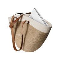 Sac fourre-tout en gros bicolore en paille et raphia, sac de plage et de shopping avec sangle en cuir, logo personnalisé, sac à bandoulière bohème d'été pour femme