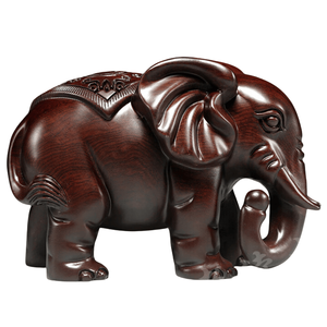 China Lacquerware Wooden Elephant Carving Black Zen Wood Crafting Symbolizing Good Luck Peace Wealth Prosperity Unity & Harmony
