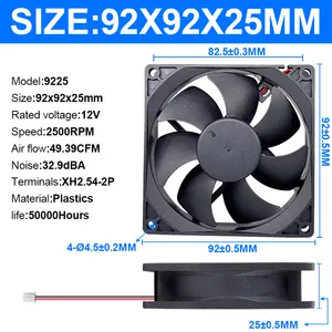 12v 9225 eksenel fırçasız dc fan 24v 92mm kasa fanı 92x92x25 işık için