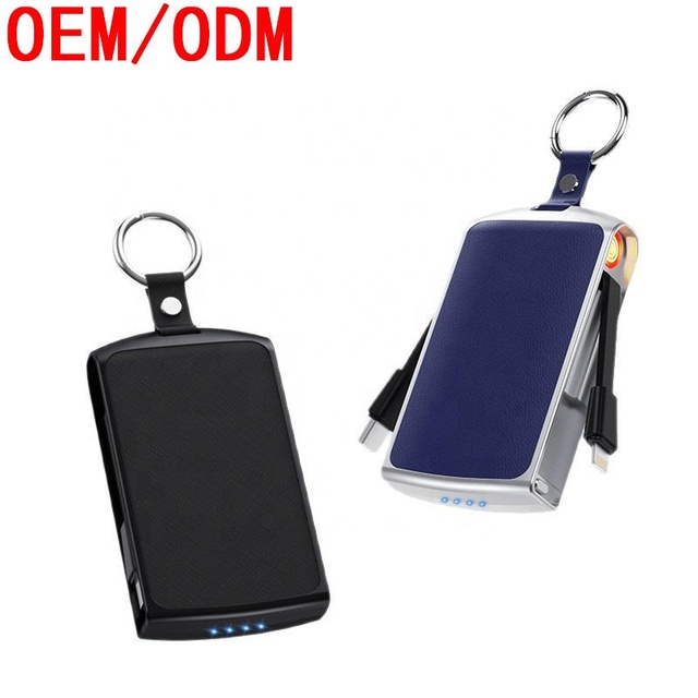 LI-Polymer Emergency Battery Mini Cigarette Lighter Portable Mini Keychain Power Bank with Dual Charging Cable