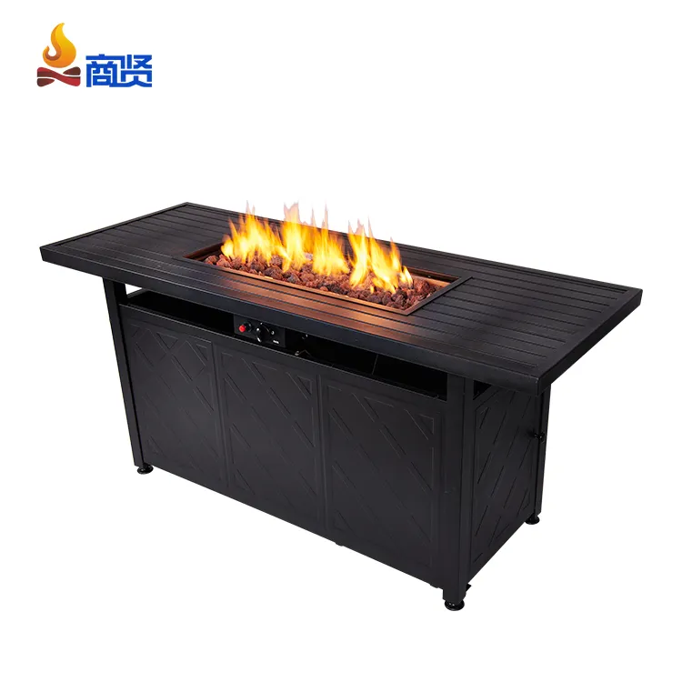 Mesa de fuego de Gas para exteriores, 57 pulgadas, antióxido, con escudo de vidrio