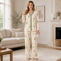 Vente en gros de vêtements de nuit pour femmes personnalisés, ensemble de vêtements de détente en deux pièces avec soutien-gorge intégré, pyjamas en coton pour femmes