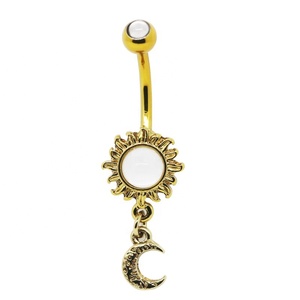 Fábrica chapados en oro barato muestra sol piercing en el ombligo, Luna pendientes belle botón anillos - Product Image 3