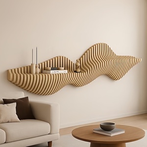 Étagère murale en bois aux tons neutres ML-WD033, design flottant, décoration de point focal, maison, bureau, salle de conférence - Product Image 3