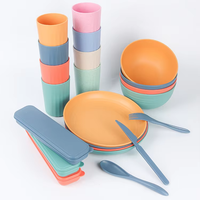 Ensemble de vaisselle en plastique réutilisable incassable vaisselle à motif de paille de blé pour le camping assiettes à dîner stockées