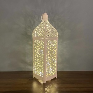 Ramadan Eid <strong>Moroccan</strong> Wrought Iron <strong>Lantern</strong> Vintage Metal Candle Holder with LED Lights for Home Islamic Holiday Table Centerpiece - Product Image 6