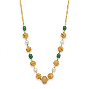 Collar Mala Antiguo de Plata 925 con Piedra Verde y Perlas, Cadena Larga Étnica Tradicional para Mujer - Product Image 1