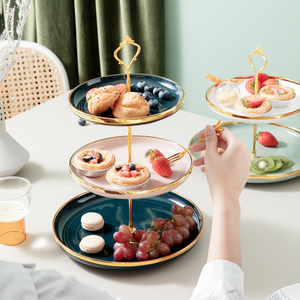 3层圆形陶瓷纸杯蛋糕服务摊甜点茶会婚礼塔蛋糕水果托盘拼盘展示 - Product Image 2