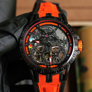 Wholesale Luxury Double Tourbillon Mechanical Watch Men's <b>Red</b> Black Skeleton Dial Leather Strap Wristwatch - Product Image 1