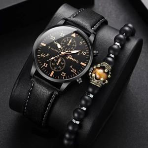 Geneva Trendyy Montre d'affaires décontractée à quartz pour hommes avec bracelet en œil de tigre et bracelet en cuir Ensemble de ceintures transfrontalières pour le commerce extérieur - Product Image 4