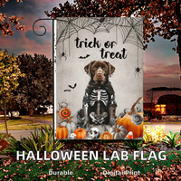 Bandera de Jardín de Poliéster Duradera de Doble Cara con Diseño de Perro Labrador Fantasma Esqueleto de Chocolate para Halloween, 12x18, Mini, para Exterior, para Truco o Trato