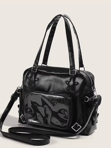 Bolso bandolera personalizado con ventana transparente, diseño de reloj despertador con gatito negro, para exhibir pines DIY - Product Image 4