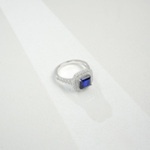 925 <b>silver</b> <b>emerald</b> cut sapphire <b>ring</b>, double layered inlaid women's <b>ring</b> - Product Image 5