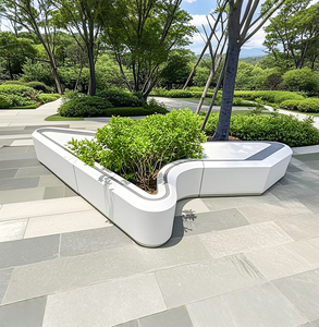 Banc-jardinière en fibre de verre sur mesure au design moderne, résistant à l'eau, pour entrée de parc, centre commercial, décoration paysagère extérieure - Product Image 5
