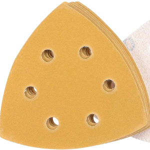 Papier abrasif en oxyde d'aluminium à liant résineux, grains 60-320, pour outil oscillant multi-usages, fixation auto-agrippante, forme triangulaire pour plaques de ponçage - Product Image 1