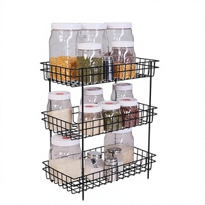 Étagère à épices en métal à trois niveaux, support de rangement pour la cuisine, design minimaliste, organisateur empilable avec finition peinture laquée - Product Image 1