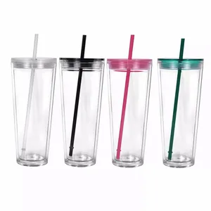 Taza de plástico transparente personalizada boba, tazas de té de burbujas, zumo, agua, reutilizable, doble pared, vasos de plástico acrílico con tapa y pajitas