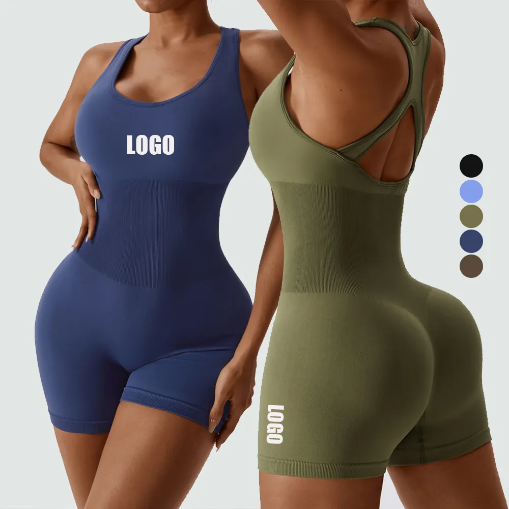 Combinaisons De Grande Taille Custom Brand High Stretch Soft Smooth Yoga Jumpsuit 1 Piece Seamless Workout Gym Jumpsuit Women