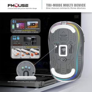 เมาส์ออปติคอลไร้สายแบบชาร์จได้ รุ่น Daul Mode RGB ดีไซน์ตามหลักสรีรศาสตร์ โปร่งใส สำหรับแล็ปท็อปและคอมพิวเตอร์ตั้งโต๊ะ - Product Image 6