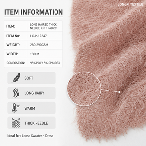 Tissu tricoté à l'aiguille longue et épaisse, 95% Poly 5% Spandex, 280GSM, 150cm, chaud, doux, moelleux, teint, extensible, pour robe pull fille - Product Image 2