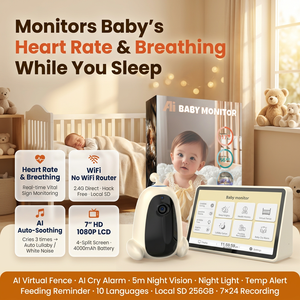 Moniteur bébé à écran partagé avec 4 caméras, écran 7 pouces 1080P, caméra vidéo bébé sans Wi-Fi, stockage local, batterie sécurisée 4000 mAh - Product Image 1