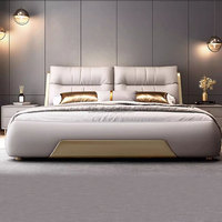 Cama Doble Tapizada de Lujo, Diseño Moderno y Minimalista, Ecológica, de Cuero Suave, para Hotel o Apartamento, Marca Love Zone