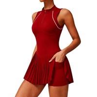 Robe de tennis sans manches pour femme, demi-zip, jupe plissée, short intégré, robe de sport athlétique pour le golf et l'entraînement