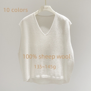 2024 automne et hiver Style coréen gilet 100% laine tricoté col en v <span class=keywords><strong>sans</strong></span> manches <span class=keywords><strong>pull</strong></span> gilet - Product Image 2