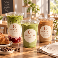 Gobelets en plastique PET transparents personnalisés avec logo imprimé pour boissons glacées, café, restaurant, à emporter