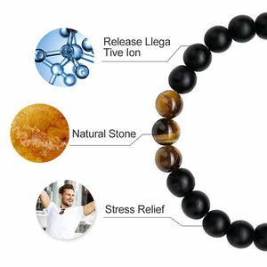 Ensemble de bracelets en corde tressée avec perles en œil de tigre noir mat naturel de 8 mm, <span class=keywords><strong>code</strong></span> <span class=keywords><strong>morse</strong></span>, fait à la main, pour homme, père, fils, petit ami, meilleur cadeau - Product Image 4
